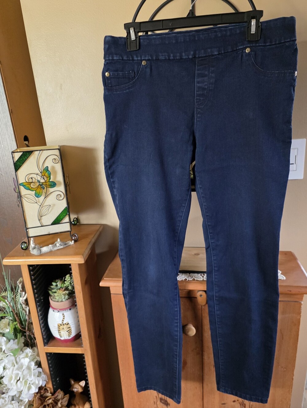 Women's Dark Blue Slip-On Jeggings Slim Fit Stretch Denim Jeans Size 10